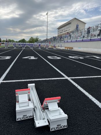 Starting blocks on a running track